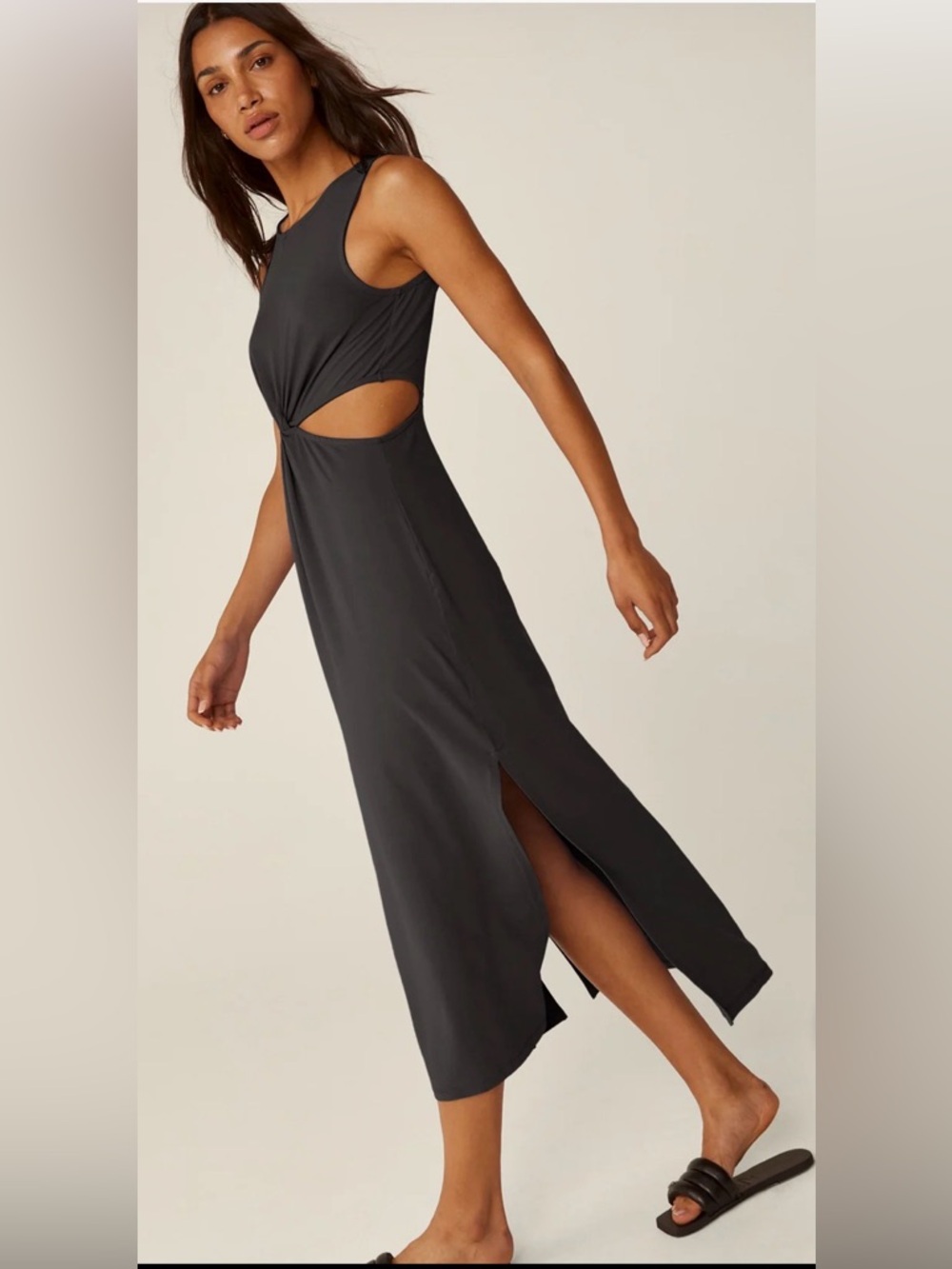 Beyond Yoga Black Twist-Knot Cutout Midi Dress M - Picture 4 of 15